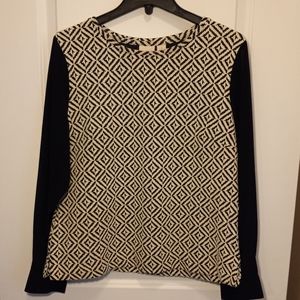Chico's Black & White Patterned Top, Size 1 (Medium 8), EUC Sheer Black Sleeves